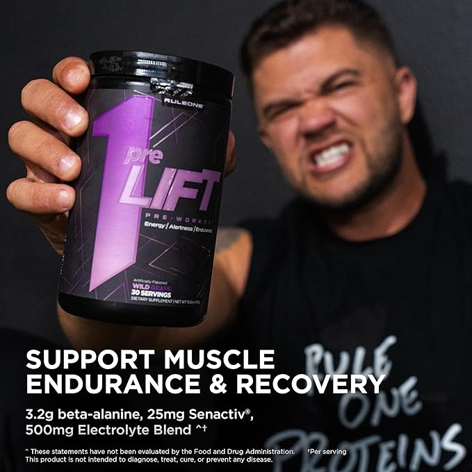Rule 1 preLIFT Pre-Workout, 6g Citrulline, 3.2g Beta Alanine, 3 Caffeine Sources + 20 Others for Energy, Alertness, & Endurance (30 Servings, Blue Raspberry)