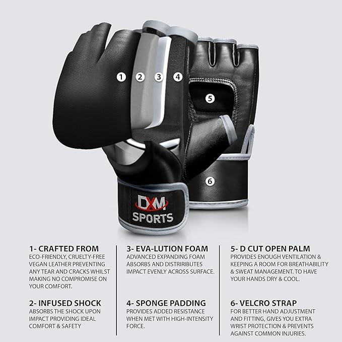 DXM SPORTS MMA Gloves for Men & Women, Martial Arts Bag Gloves, Kickboxing Gloves with Open Palms, Boxing Gloves for Punching Bag, Sparring, Muay Thai, MMA