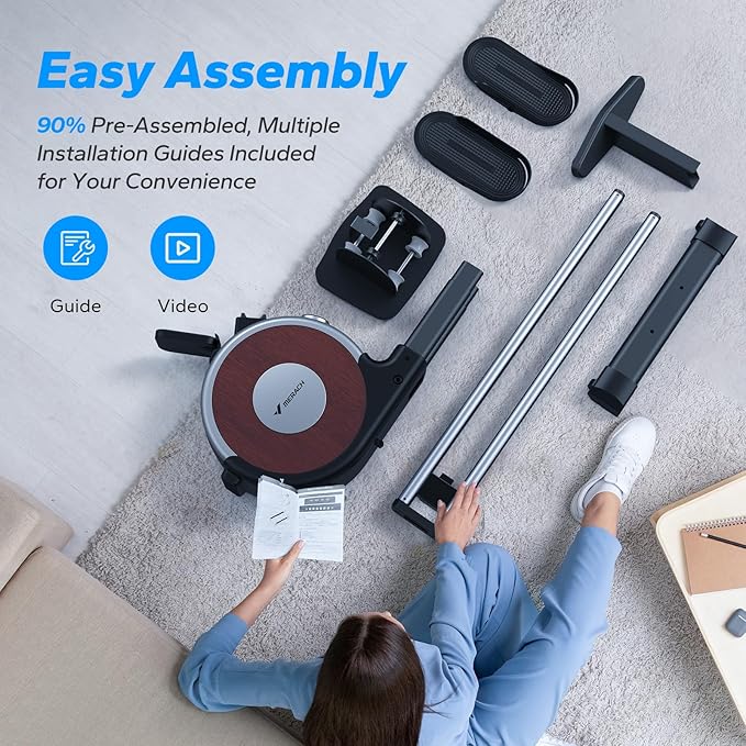 Rowing Machine& seat cusshion, Magnetic Rower Machine with Dual Slide Rail, 16 Levels of Electromagnetic Resistance, Max 350lb Weight Capacity, Rowing Machines for Home Use
