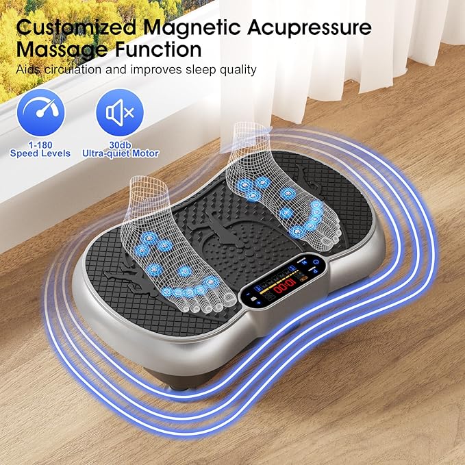Vibration Plate Exercise Machine, 180 Speed Levels Vibration Plate for Lymphatic Drainage, Whole Body Workout Vibrating Fitness Platform, Effective for Weight Loss, Shaping, Toning & Wellness