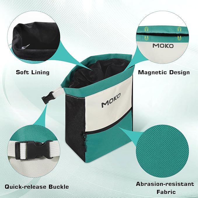 MoKo Chalk Bag for Rock Climbing, Large Capacity Climbing Chalk Bag with Magnetic Snap and Zipper Pocket, Portable Chalk Bucket for Rock Climbing, Weight Lifting, Bouldering, Gymnastics, Fitness