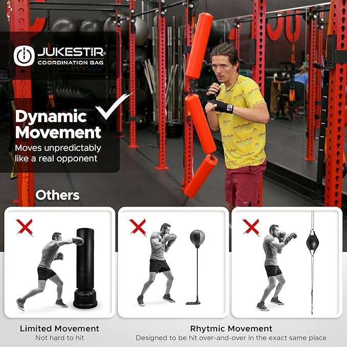 Jukestirยฎ Punching Bag with Dynamic Motion, Better Footwork Than Double End Bag, Speed Bags for Boxing, More Agility Than Heavy Bag, Reflex Bag Boxing, Great MMA Workout at Home, Used by Pros