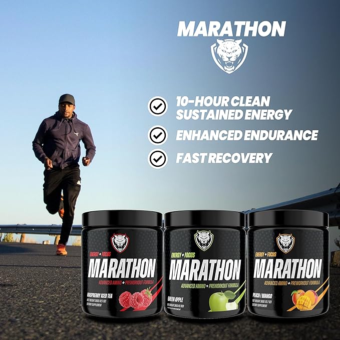 6AM Run Marathon, Pre-Workout Powder for Distance Running, Essential Amino Energy for Cardio & Stamina, All-Natural High-Energy Formula with No Jitters, Raspberry Iced Tea, 40 Servings