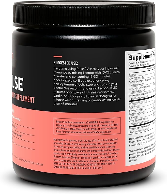LEGION Pulse Pre Workout Supplement - All Natural Nitric Oxide Preworkout Drink to Boost Energy, Creatine Free, Naturally Sweetened, Beta Alanine, Citrulline, Alpha GPC (Fruit Punch)