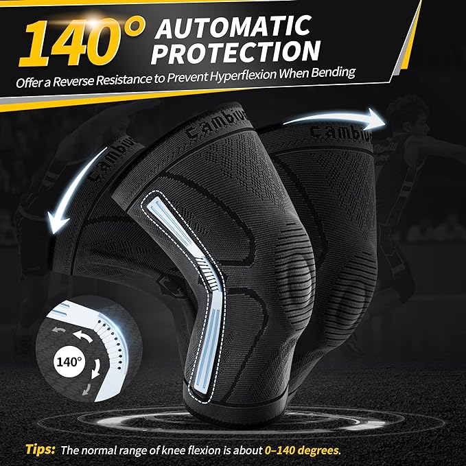 CAMBIVO Knee Brace for Men & Women, 2 Pack Knee Compression Sleeve for Knee Pain Relief, Knee Brace with Side Stabilizers & Patella Pad for Meniscus Tear, Gym Running Working Out(Large, STS-Black)