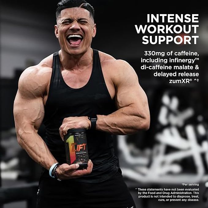 Rule 1 preLIFT Pre-Workout, 6g Citrulline, 3.2g Beta Alanine, 3 Caffeine Sources + 20 Others for Energy, Alertness, & Endurance (30 Servings, Blue Raspberry)