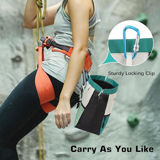 MoKo Chalk Bag for Rock Climbing, Large Capacity Climbing Chalk Bag with Magnetic Snap and Zipper Pocket, Portable Chalk Bucket for Rock Climbing, Weight Lifting, Bouldering, Gymnastics, Fitness