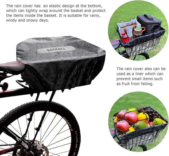 RAYMACE Rear Bike Basket with Waterproof Cover,Bicycle Cargo Rack Storage Basket Mount for Back Under Seat