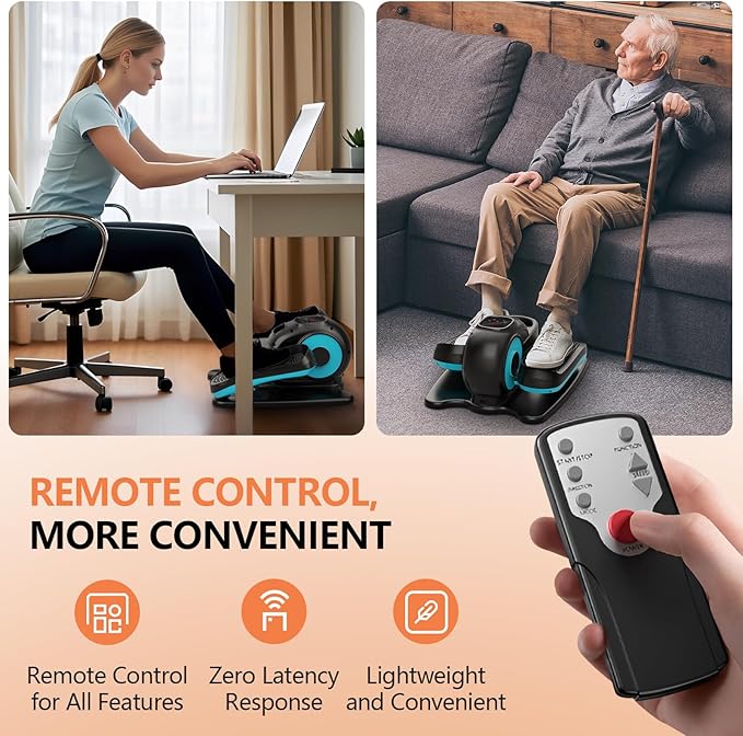 Under Desk Elliptical Electric – Seated Leg Exerciser for Seniors, Fully Assembled Pedal Machine with Remote Control, Free Footstraps & 10 Adjustable Speeds