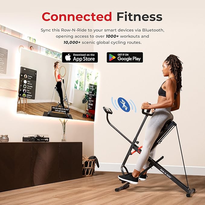 Sunny Health & Fitness Smart Upright Row-N-Ride Trainer w/Adjustable Resistance, Foldable Home Exercise Equipment for Arm, Glute & Leg Training, Free SunnyFit App Bluetooth Connect, Optional in Colors