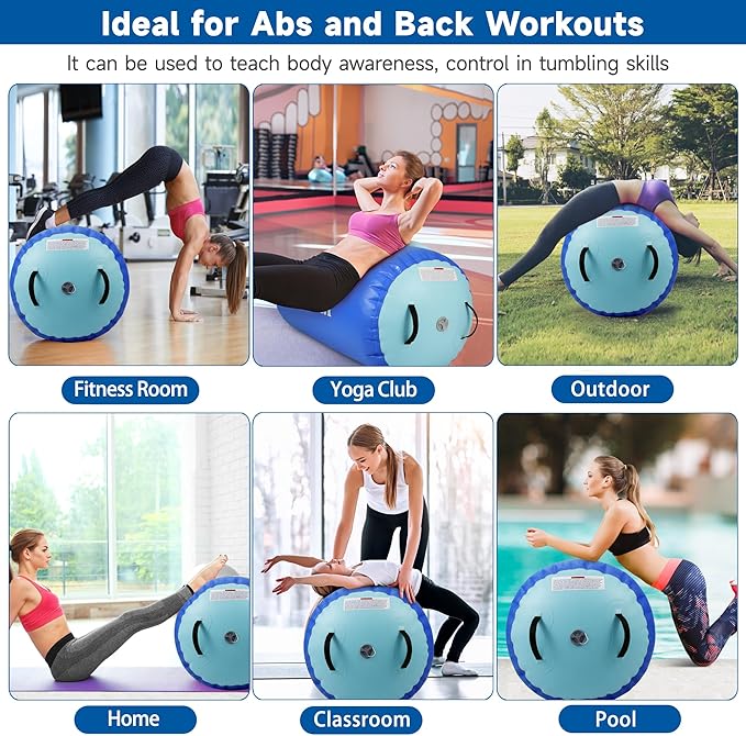 Air Barrel - Air Roller Gymnastics Barrel for Back Handspring Trainer, Air Track Tumble Mat with Pump for Gym Training/Yoga Balance Exercise/Cheerleading/Home and Outdoor Use