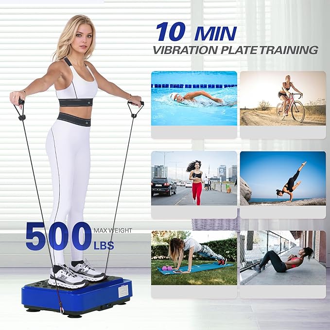 soges Vibration Plate Exercise Machine with Resistance Bands, Vibrating Plate for Lymphatic Drainage, Whole Body Vibrate Equipment, Home Fitness Workout Weight Loss Sports