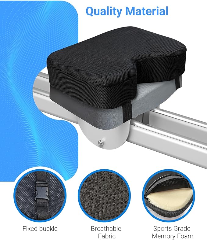 Rowing Machine Seat Cushion, Compatible Concept2 and Other Row Machines, Custom Memory Foam for Perfectly Fit, Washable Cover with Anti-Slip Fastening Strap - Concept 2 Rower Accessories Black