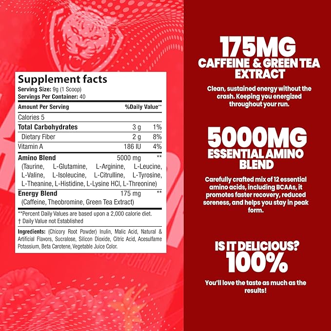 6AM Run Marathon, Pre-Workout Powder for Distance Running, Essential Amino Energy for Cardio & Stamina, All-Natural High-Energy Formula with No Jitters, Raspberry Iced Tea, 40 Servings