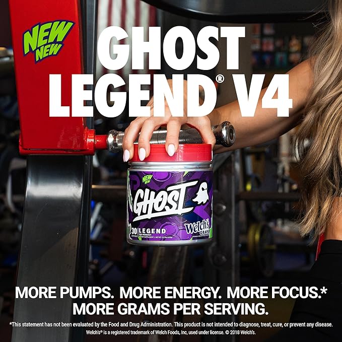 GHOST Legend Pre-Workout Powder, Welch's Grape - 30 Servings – Pre-Workout for Men & Women with Choline, L-Citrulline, & Beta Alanine for Energy & Focus