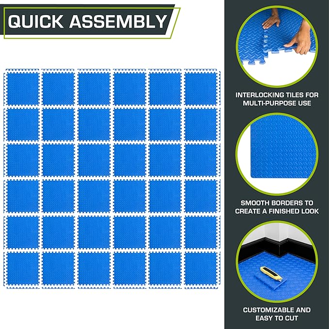 ProsourceFit Puzzle Exercise Mat ½ in 24 in 24 in 144 Sq 36 Tiles