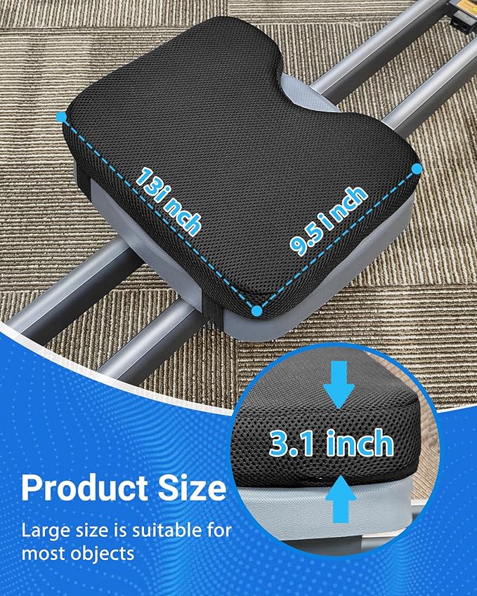 Rowing Machine Seat Cushion, Compatible Concept2 and Other Row Machines, Custom Memory Foam for Perfectly Fit, Washable Cover with Anti-Slip Fastening Strap - Concept 2 Rower Accessories Black