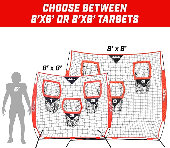 GoSports Football Throwing Net - 8 x 8 6 x 6 ft