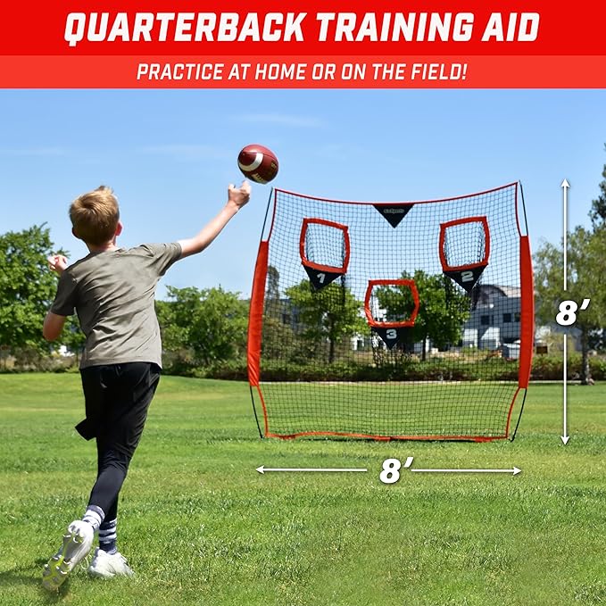 GoSports Football Throwing Net - 8 x 8 6 x 6 ft