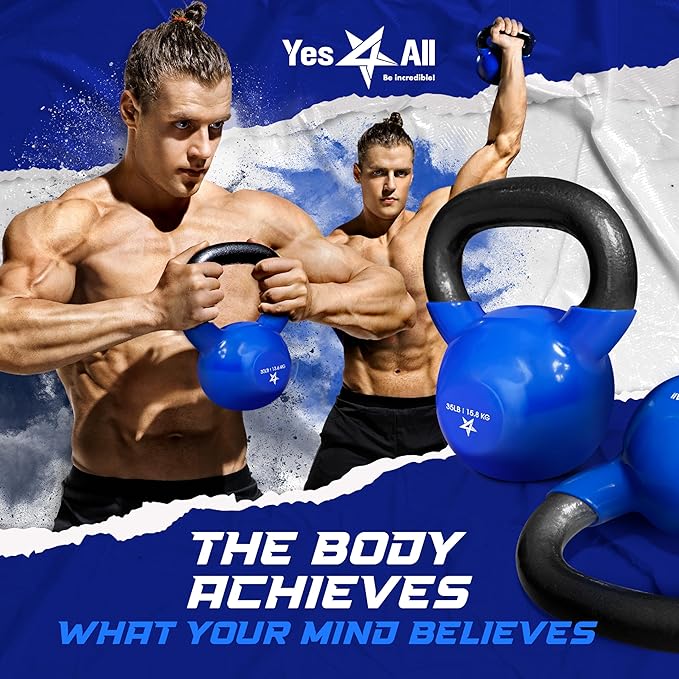 Yes4All 5-65lbs Kettlebells Vinyl Coated Cast Iron