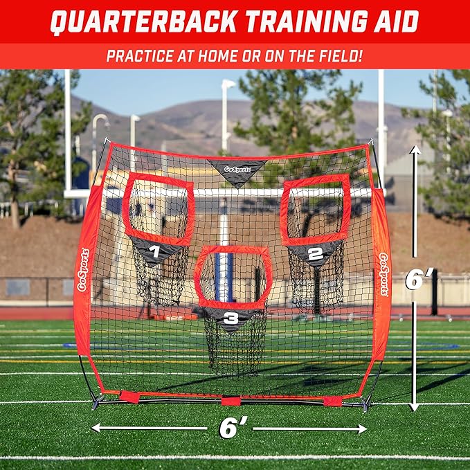 GoSports Football Throwing Net - 8 x 8 6 x 6 ft
