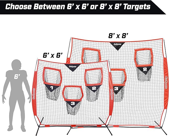 GoSports Football Throwing Net - 8 x 8 6 x 6 ft