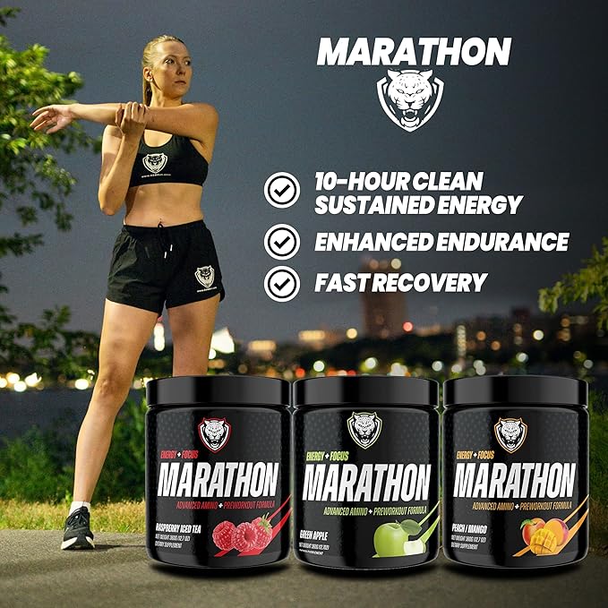 6AM Run Marathon, Pre-Workout Powder for Distance Running, Essential Amino Energy for Cardio & Stamina, All-Natural High-Energy Formula with No Jitters, Raspberry Iced Tea, 40 Servings