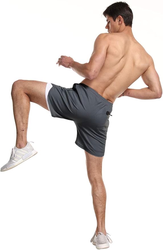 EVERWORTH Men's 2-in-1 Bodybuilding Workout Shorts Lightweight Gym Training Short Running Athletic Jogger with Zipper Pockets
