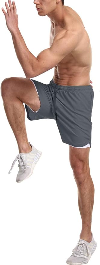 EVERWORTH Men's 2-in-1 Bodybuilding Workout Shorts Lightweight Gym Training Short Running Athletic Jogger with Zipper Pockets