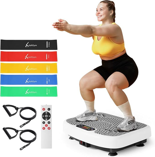 Vibration Plate Exercise Machine for Lymphatic Drainage,Softgym Power Vibrate Stand Shake Board 400 Lbs Capacity Whole Body Workout Waver with Fitness Resistance Bands Weight Loss Gifts for Women Men