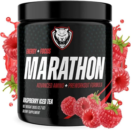6AM Run Marathon, Pre-Workout Powder for Distance Running, Essential Amino Energy for Cardio & Stamina, All-Natural High-Energy Formula with No Jitters, Raspberry Iced Tea, 40 Servings