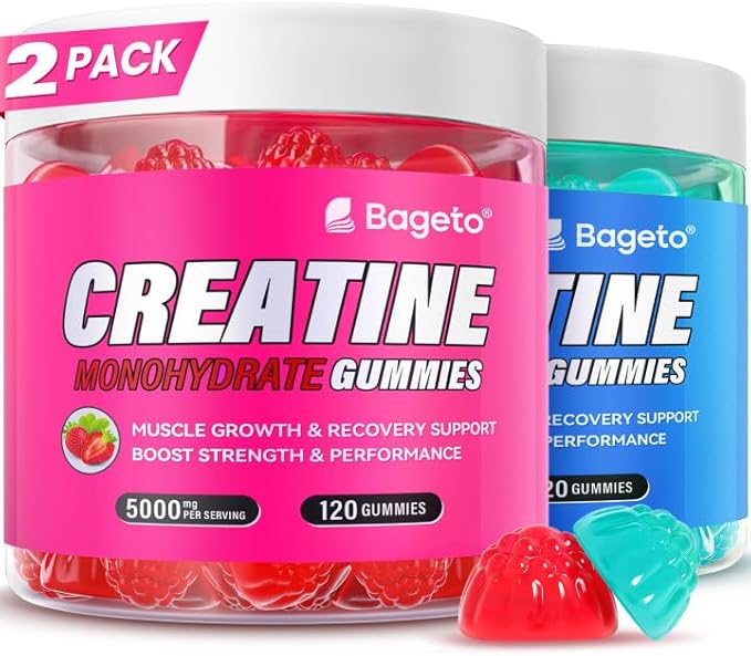 Creatine Monohydrate Gummies 5000mg for Men & Women, Gomitas de Creatina 5g Creatine Monohydrate,0g Sugar Chewables Creatine Pre-Workout for Muscle Strength, Vegan (Strawberry and Blueberry)