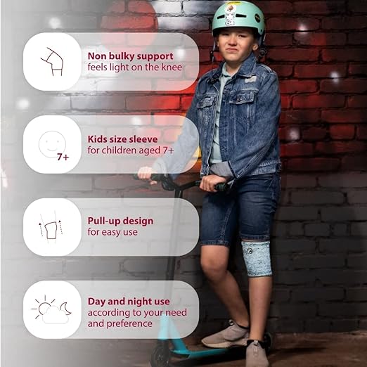 KARM Kids Knee Brace Sleeve - Youth Knee Compression Sleeve for Kids, Child - Support for Pain, Sports, Football, Basketball, Gymnastics, Recovery, Boys & Girls (Reflective Black)