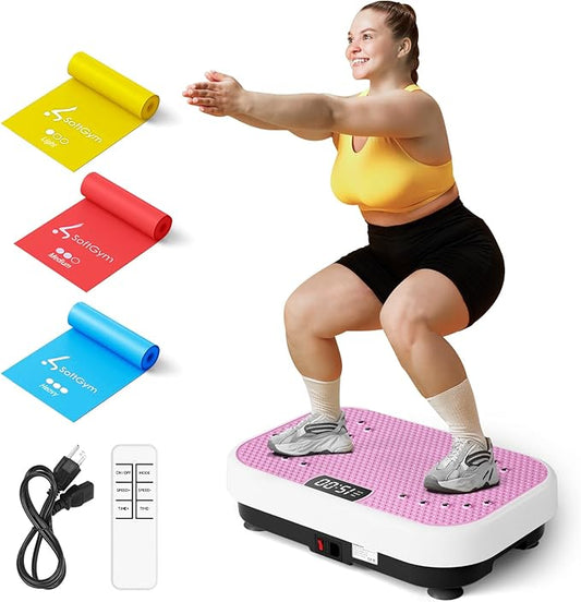 Vibration Plate Exercise Machine for Lymphatic Drainage,Softgym Power Vibrate Stand Shake Board 400 Lbs Capacity Whole Body Workout Waver with Fitness Resistance Bands Weight Loss Gifts for Women Men