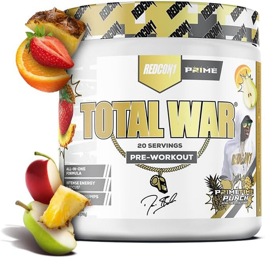 REDCON1 Total War Pre Workout Powder, Prime Time Punch - Beta Alanine + Citrulline Malate Keto Friendly Preworkout for Men & Women with 320mg of Caffeine - Fast Acting (20 Servings)