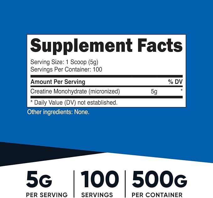 Nutricost Creatine Monohydrate Micronized Powder 500G 5000mg Per (5g) - 100 Servings, 17.637 Ounes