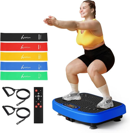 Vibration Plate Exercise Machine for Lymphatic Drainage,Softgym Power Vibrate Stand Shake Board 400 Lbs Capacity Whole Body Workout Waver with Fitness Resistance Bands Weight Loss Gifts for Women Men