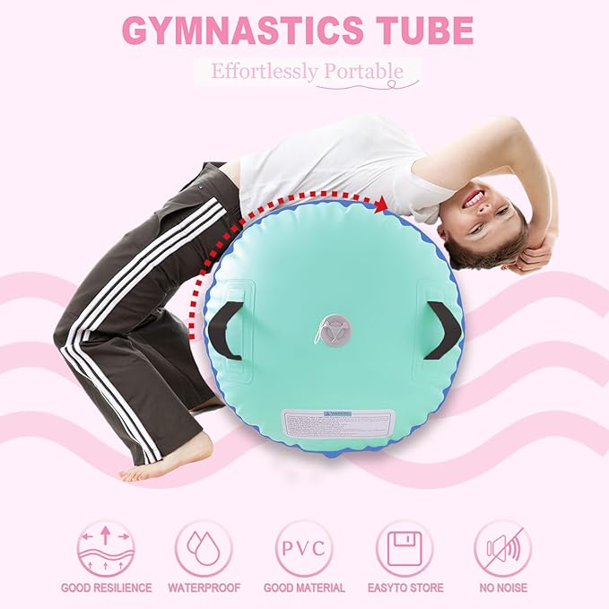 Gymnastics Air Barrel Inflatable Tumbling Roller for Cheerleading and Gymnastics Home Training Perfect for Back Handspring Practice Tumbling Drills Air Roller for Kids and Adults Includes Repair Kit