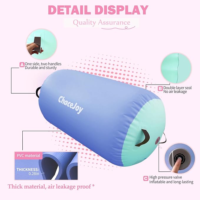 Gymnastics Air Barrel Inflatable Tumbling Roller for Cheerleading and Gymnastics Home Training Perfect for Back Handspring Practice Tumbling Drills Air Roller for Kids and Adults Includes Repair Kit