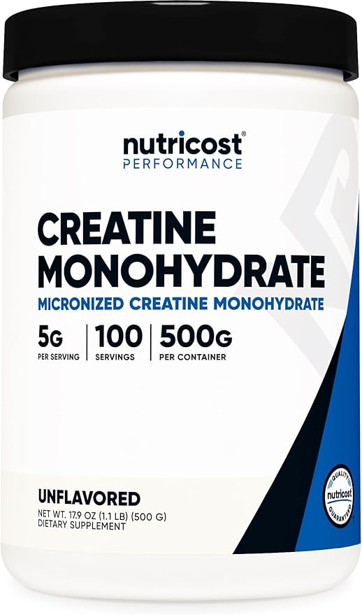 Nutricost Creatine Monohydrate Micronized Powder 500G 5000mg Per (5g) - 100 Servings, 17.637 Ounes