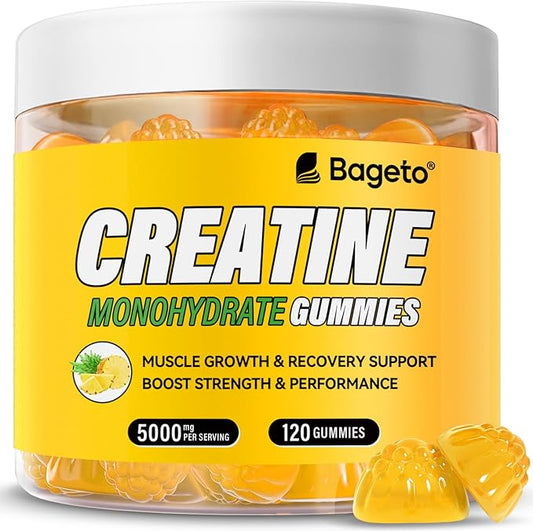 Creatine Monohydrate Gummies 5g for Men Women,Sugar Free Chewables Creatine Pre-Workout for Muscle Strength, Pineapple Flavor, 120 Count