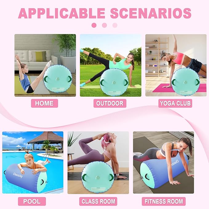 Gymnastics Air Barrel Inflatable Tumbling Roller for Cheerleading and Gymnastics Home Training Perfect for Back Handspring Practice Tumbling Drills Air Roller for Kids and Adults Includes Repair Kit