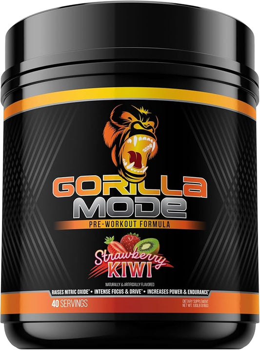 Gorilla Mind Pre Workout - Massive Pumps Laser Focus Energy Power - L-Citrulline, Creatine, L-Tyrosine, Betaine, Hydroprime, Alpha-GPC, 400mg Caffeine, Huperzine A 816g (Strawberry Kiwi)