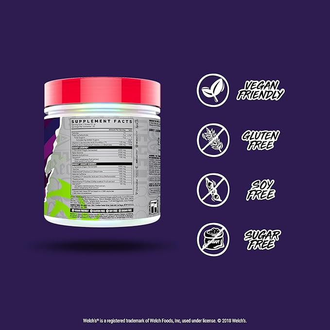 GHOST Legend Pre-Workout Powder, Welch's Grape - 30 Servings – Pre-Workout for Men & Women with Choline, L-Citrulline, & Beta Alanine for Energy & Focus
