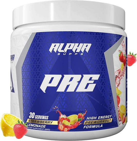 Pre, Pre-Workout Powder for Men & Women, Back to Basics Preworkout Formula for Fitness & Gym Training Athletes - Boost Energy, Focus & Performance (30 Servings, Strawberry Lemonade)