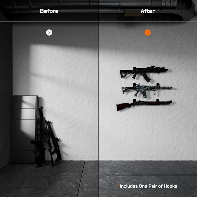 Hold Up Displays - Horizontal Gun Wall Mount for Indoor Display - Shotgun Holder - Bow Wall Hanger - Rifle Wall Mount - Heavy Duty Steel Flatwall Hooks - Made in USA