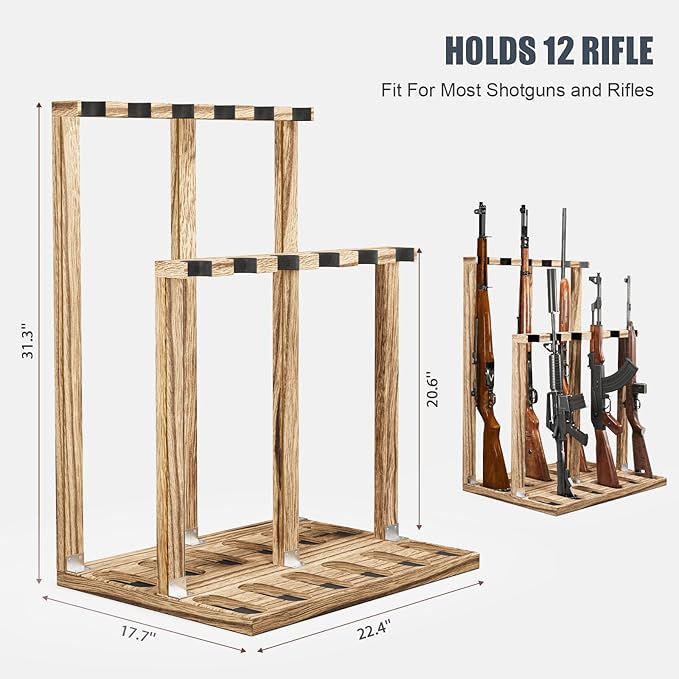 Indoor Gun Racks, Wooden Free Standing Heavy Duty Shotgun Display Rack, Rifle Stand Organizer, 12 Rifles Storage Holder Wood Gun Rack (Carbonized Black) (Carbonized Black, 1 Pack)