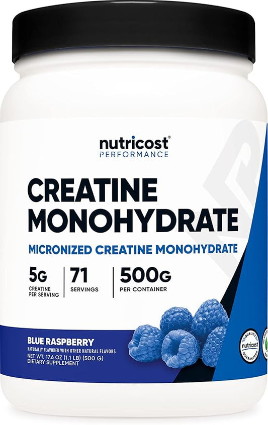 Nutricost Creatine Monohydrate Powder (Blue Raspberry) 500 Grams (1.1 LBS)