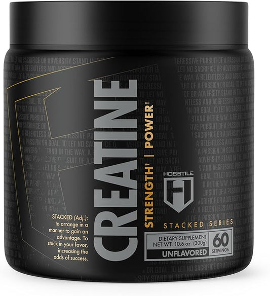 HOSSTILE Creatine, Micronized Creatine Monohydrate Powder for Men & Women, Improve Muscle Size, Strength & Power Output, Post Workout Recovery Drink, Unflavored, 60 Servings