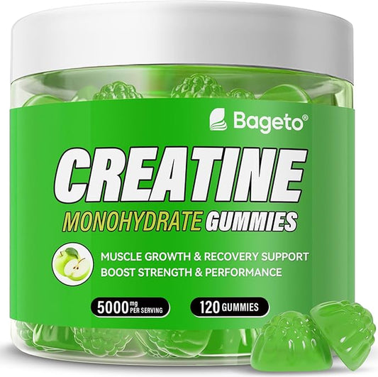 Creatine Monohydrate Gummies 5g for Men Women,Sugar Free Chewables Creatine Pre-Workout for Muscle Strength, Sour Green Apple, 120 Count